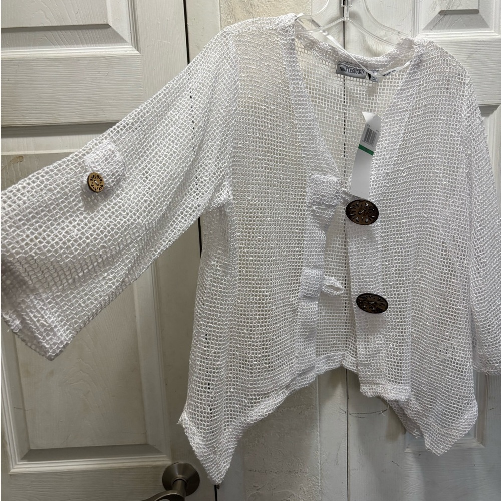 Nina Leonard White Mesh Cardigan